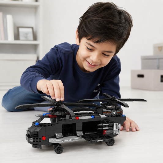 Ensemble de blocs de construction d'hélicoptère SWAT militaire d'élite pour enfants | Jouet de construction éducatif STEM | Modèle de briques DIY créatif | Cadeau parfait pour garçons et filles