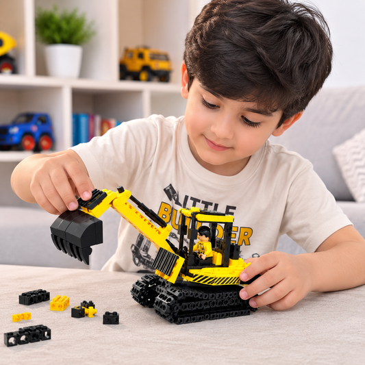 Jouet de construction pelleteuse STEM pour enfants | Véhicule d'ingénierie à construire soi-même | Jouet d'apprentissage créatif et éducatif | Cadeau sûr et durable pour garçons et filles
