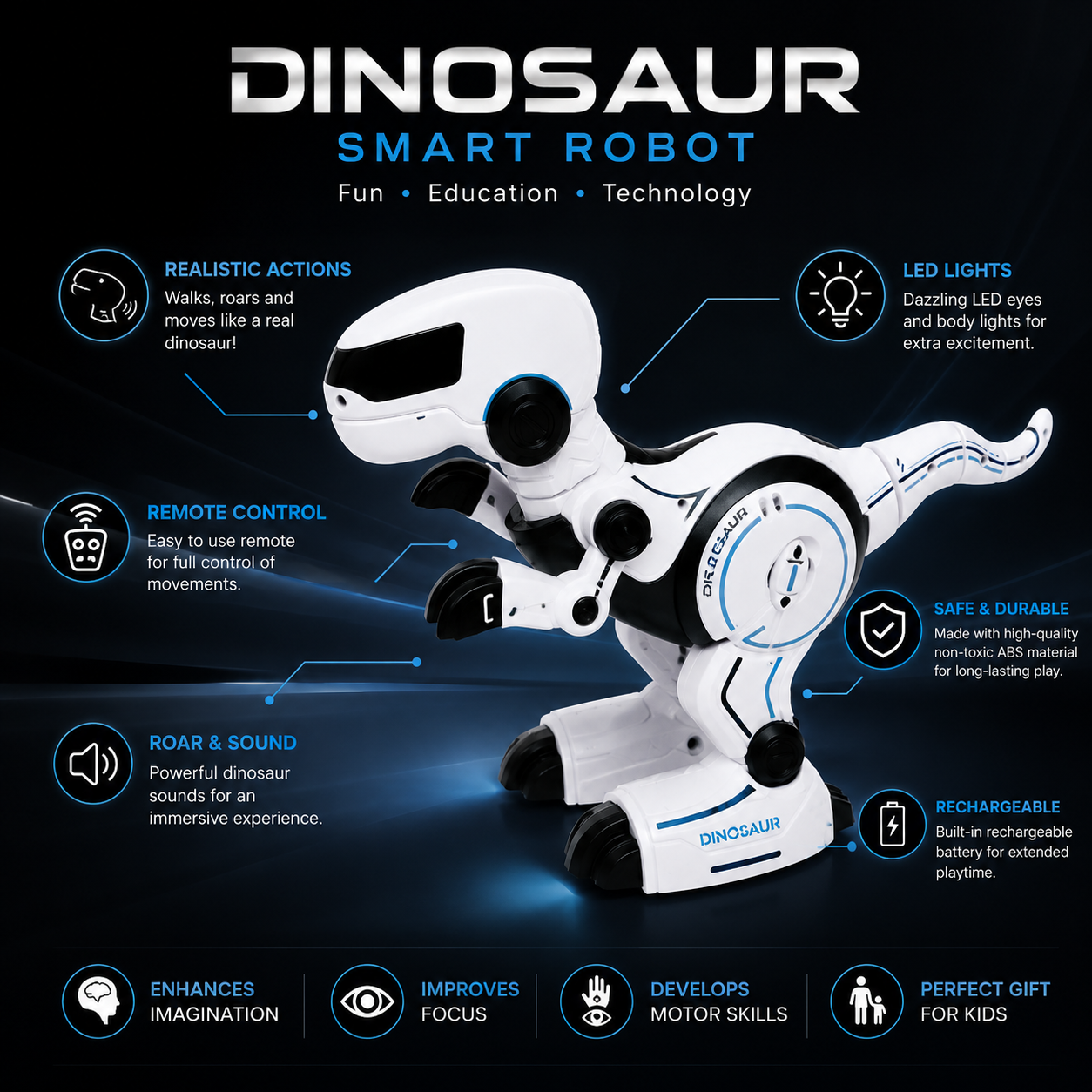 Robot Dinosaure Télécommandé Intelligent Premium – Marche, Danse | Jouet STEM Interactif Rechargeable pour Enfants